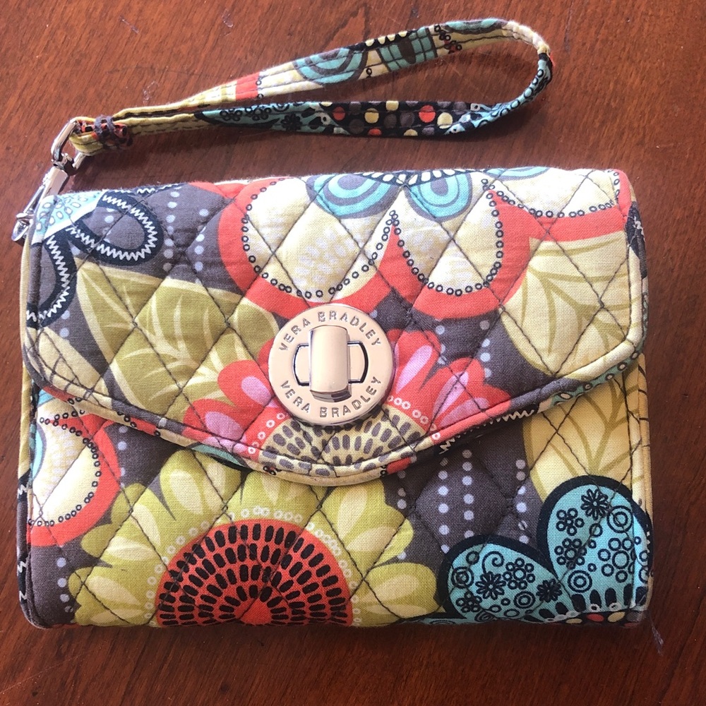 Vera Bradley Small Multicolor “Flower Shower" Wallet Turn lock Wristlet Clutch